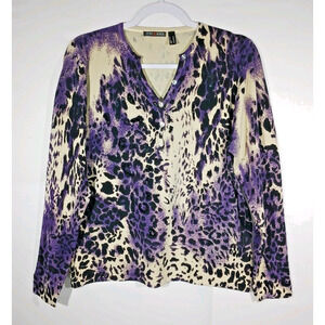 Animal Print Y2K Sweater Purple Black Embellished Medium Rayon Italy Indie Twee